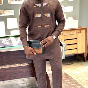 Traditionelle Herrenkleidung, afrikanische Herrenbekleidung, afrikanische Herrenbekleidung, afrikanischer Hochzeitsanzug, Groomsmen-Anzug, Bräutigamanzug, Herren-Senator-Anzug