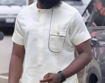 Cream African Men's Suit: Handmade Traditional Wedding Outfit