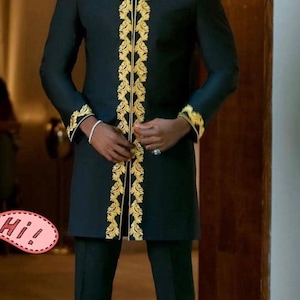 Traditionelle Herrenkleidung, afrikanische Herrenbekleidung, afrikanische Herrenbekleidung, afrikanischer Hochzeitsanzug, Groomsmen-Anzug, Bräutigamanzug, Herren-Senator-Anzug