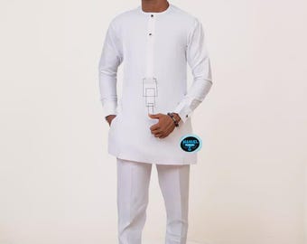 White African Men's Suit: Handmade Wedding Groomsmen Outfit