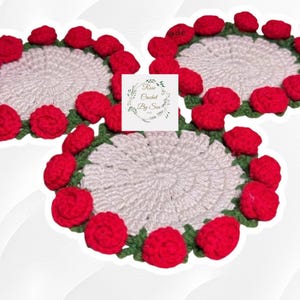 Charming Crocheted Rose Coasters - Handmade Gift for Kitchen and Home Decor, Housewarming Gift, Handmade Table Decor