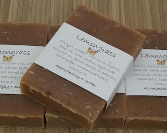 Lemongrass Bar Soap, Scented with Essential Oils, Set of Four 4 oz Bars