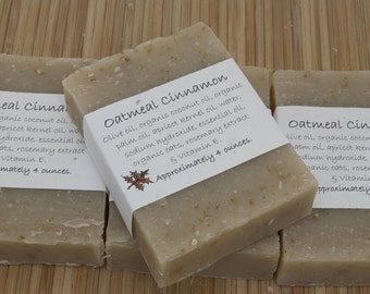 Oatmeal Cinnamon Bar Soap, Scented with Essential Oil, Set of Four 4 oz Bars