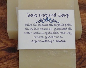 Bare Natural Unscented Cold Process Soap, 4 Ounce Bar