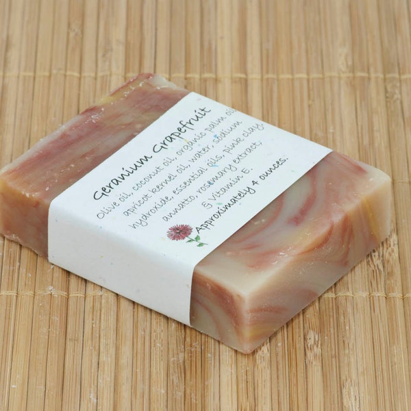 Geranium Grapefruit Soap Scented with Essential Oils, 4 Ounces