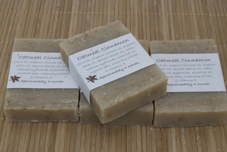 Oatmeal Cinnamon Bar Soap, Scented with Essential Oil, Set of Four 4 oz Bars image 2