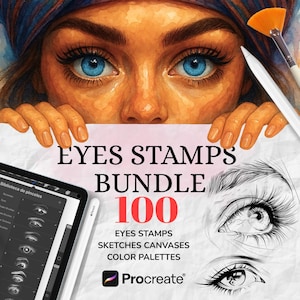 Procreate Eyes Stamps Bundle – 100 Elements Eye Stamp Brushes, Canvases and Color Palettes