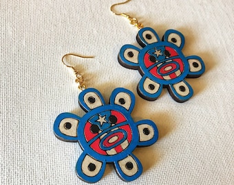 Taino Sol w Puerto Rico Flag on Gold Fishhooks