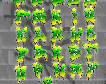 グラフィティアルファベットPNG - 黄色のA～Zのファットキャップバブル