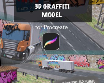 3D Graffiti Truck Model + Brush Set | INSTANT DOWNLOAD | Digital Graffiti Template for Procreate | Chrome Spray Effect Brushes | Urban Art