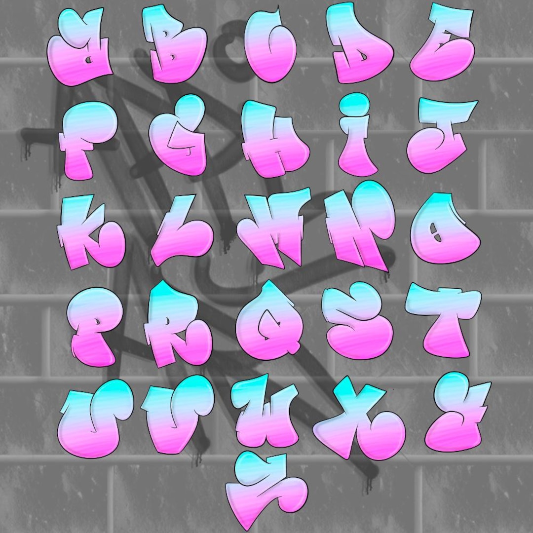 趣味 Graffiti alphabet Clean Bubble Style Graffiti Alphabet A-Z PNG, Digital Download for