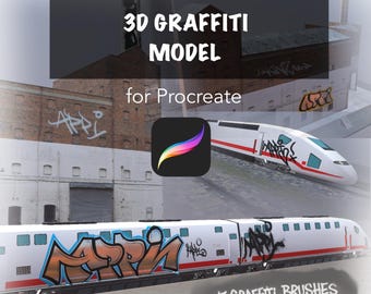 3D Graffiti Modell + Brush Set | SOFORT DOWNLOAD | Digital Graffiti Vorlage für Procreate | Chrome Spray Effekt Brushes | Urban Art