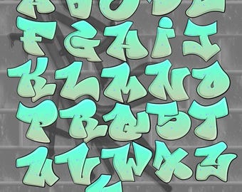 グラフィティタグアルファベットPNG – ダークスプレーペイント文字A～Z