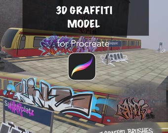 3D Graffiti S-Bahn Modell + Brush Set | SOFORT DOWNLOAD | Digital Graffiti Vorlage für Procreate | Chrome Spray Effekt Brushes | Urban Art