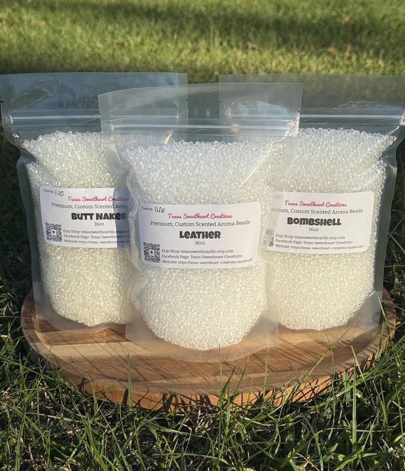 Pre-Scented Aroma Beads | Long-Lasting, Premium Fragrance | Scented Beads for Freshies | 8 or 16 oz sizes | Car Freshie Supplies, butt naked, leather, sweet grace, bombshell, diva, boujee marshmallow, birds of paradise, high maintenance, love spell, vanilla pineapple margarita, pina colada, volcano, Waikiki beach coconut, mahogany teakwood, black ice, whiskey reserve, cherry dr pepper, blue Hawaiian, cherry leather, froot loops