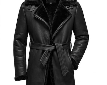 Zwarte jas van imitatieleer voor heren: winterbovenkleding met capuchon