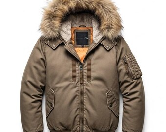 Herren Winter Bomber Jacke mit Kunstpelz Kapuze Jacke