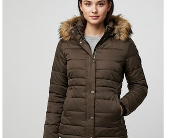 Hollister Ultimate Puffer Jacket With Faux Fur Lining – Brown 