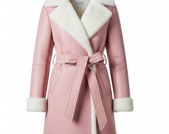 Pink Faux Shearling Coat – Belted Faux Suede Winter Overcoat