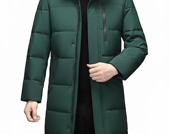 Abrigo largo de invierno para hombre, con capucha de piel, cálido, acolchado, estilo parka, impermeable