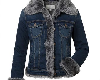 Chaqueta vaquera con forro de piel sintética: Chaqueta vaquera de invierno para mujer