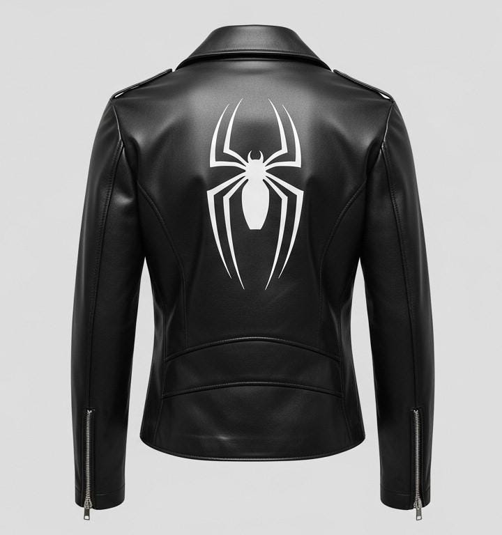 Handmade Black Leather Spider Jacket Men's Biker Jacket With White