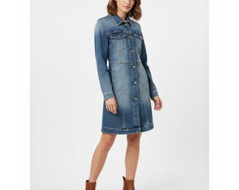 Women's Denim Jacket Dress | Vintage Blue Jean Coat, Slim Fit