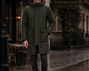 Parka impermeable verde oliva para hombre / Abrigo de invierno aislante