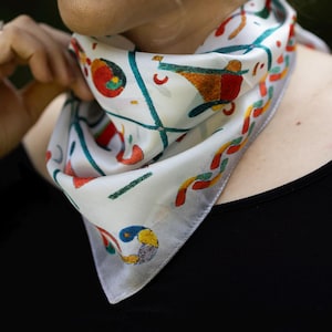 Geometric Design Silk Scarf, 100% Silk Abstract Scarf, 52x52 cm, Colorful Artistic Square Scarf, Vibrant Neck Scarf, Fun and Unique Design