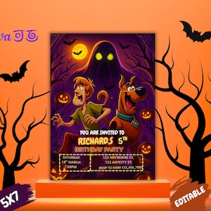 Invitación de cumpleaños de Scooby-Doo, invitación digital editable para niños, invitación de fiesta de dibujos animados editable, INVITACIÓN, fiesta de cumpleaños número 5, descarga digital para niños,