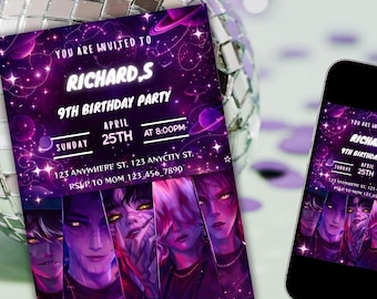 Saja Boys Birthday Invitation,Kpop Demon Hunters Birthday Party Invitation Template,Editable Canva Invite,Demon Saja Boys Neon Invite,invite