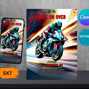 Motorbike Invite, Dirt Bike Adventure Party theme Evite,Editable Invitation