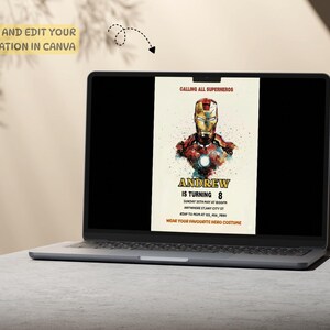 Editable Iron Man birthday invitation template with bold superhero design, perfect for boys’ parties. Instant download digital card that’s easy to customize with your child’s details. Superhero party invite ideal for Cricut or home printing. Fun, modern kids party template brings Marvel-inspired excitement to any celebration, making your child’s birthday unforgettable with heroic style.