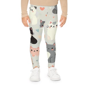 Cute Cat Print Kids Leggings, Adorable Pet Leggings for Girls, Comfortable Everyday Wear, Perfect Gift for Cat Lovers, Fun Playtime Outfit