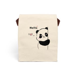 Cute Panda Canvas Lunch Bag with Strap, Adorable School Lunch Tote, Eco-Friendly Reusable Bag, Kids Lunchbox, Animal Print Gift
