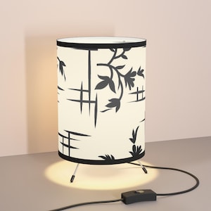 Chic Tripod Lamp with Floral High-Res Shade, Modern Home Decor, Bedroom Light, Minimalist Lamp, Gift for Plant Lovers, Elegant Lighting