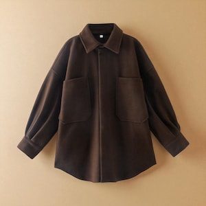 Oversized Shacket Jacket, Button Up Lapel Cardigan with Chest Pockets, Cozy Boxy Fit Long Sleeve Outerwear for Everyday Layering