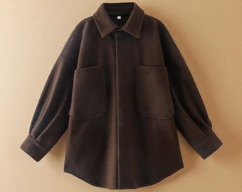 Oversized Shacket Jacket, Button Up Lapel Cardigan with Chest Pockets, Cozy Boxy Fit Long Sleeve Outerwear for Everyday Layering