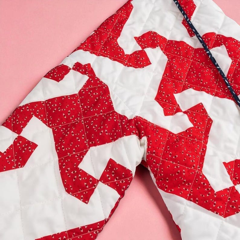 Red White Quilted Jacket | Geometric Patterned Coat | Women's Open ...