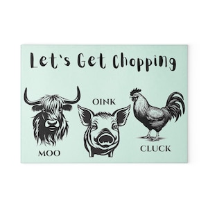 Humorous Glass Cutting Board with Farm Animal Design, Kitchen Decor, Gift for Cooks, Housewarming Present, Farmhouse Style Kitchen