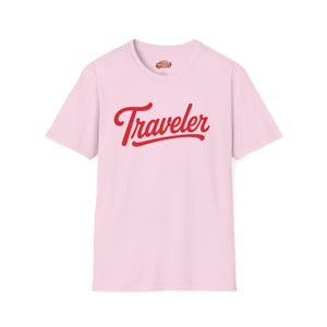 Traveler Unisex T-Shirt | Retro travel typography tee | Vintage Vibe | Van Life | Nomad Light Pink