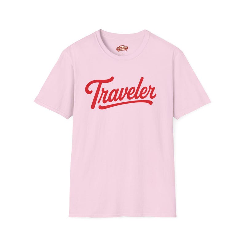 Traveler Unisex T-Shirt | Retro travel typography tee | Vintage Vibe | Van Life | Nomad Light Pink