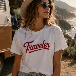 Traveler Unisex T-Shirt | Retro travel typography tee | Vintage Vibe | Van Life | Nomad image 1