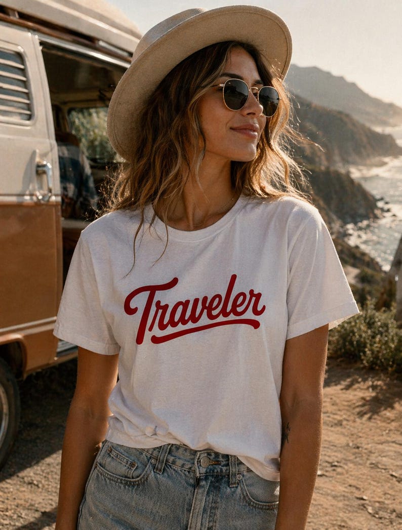 Traveler Unisex T-Shirt | Retro travel typography tee | Vintage Vibe | Van Life | Nomad image 1