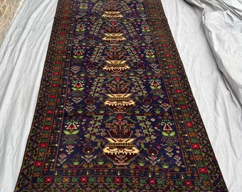 5x10 ft Afghan Hand Knotted Vintage Pictorial Balochi Rug Soft Wool Large Area Rug Vase Floral Design | kitchen & bedroom or living room rug