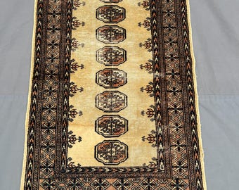 Tappeto afgano antico 3x4, tappeto turcomanno bokhara tika gul annodato a mano, tappeto di lana a pelo corto, tappeto da pavimento vintage unico nel suo genere / tappeto da fattoria