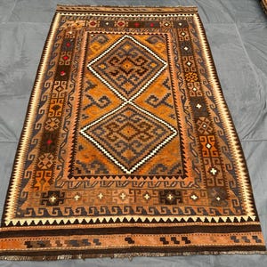 Afghanischer Kelim Teppich | 5&quot;x 8&quot; | Terrakotta Vintage Antiker Kelim Teppich | Flachgewebe Wollteppich | Seltener Kelim | Boho Kelim im alten Stil