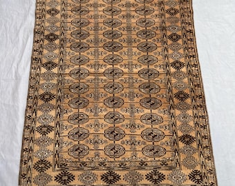 Tappeto afgano Bokhara 3x5, antico tappeto tribale in lana con motivo Tika Gul, a pelo corto, sbiadito, classico pezzo da collezione, tappeto per camera da letto e cucina
