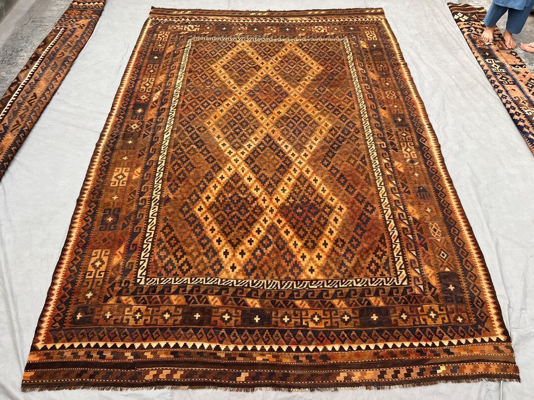 Antique Terracotta Faded Kilim Rug, 8'0 X 12'3 Rare Turkish Style