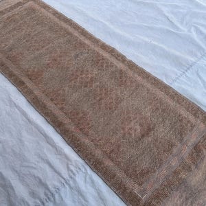 Vintage Mishwani Runner Rug, 2x6'2 ft Faded Brown Afghan Oriental Carpet, Hand Knotted Tribal Wool Hallway Entryway Rug, Kitchen Rug